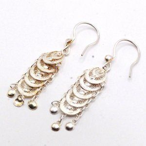 STERLING SILVER MARKED B ARTICULATED FILIGREE DANGLE EARRINGS